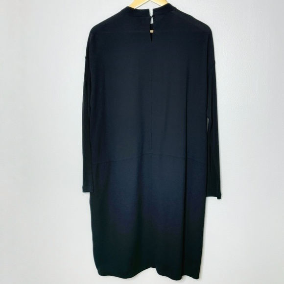 Eileen Fisher Petite Dress 100% Silk Georgette Crepe Long Sleeve Black Dress - Picture 3 of 8